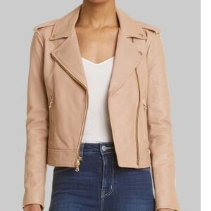 L'AGENCE NWT Biker Tan Cappuccino Lambskin Leather Jacket Medium